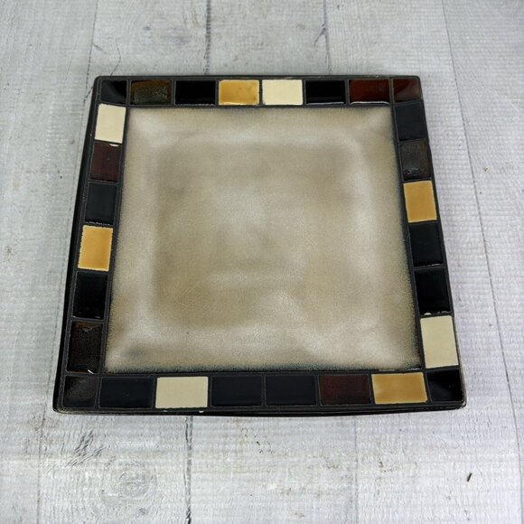 Home Trends MOSAIC TILE Multicolor Blocks Rim Beige Square Salad Plates Set of 4 - Picture 4 of 16